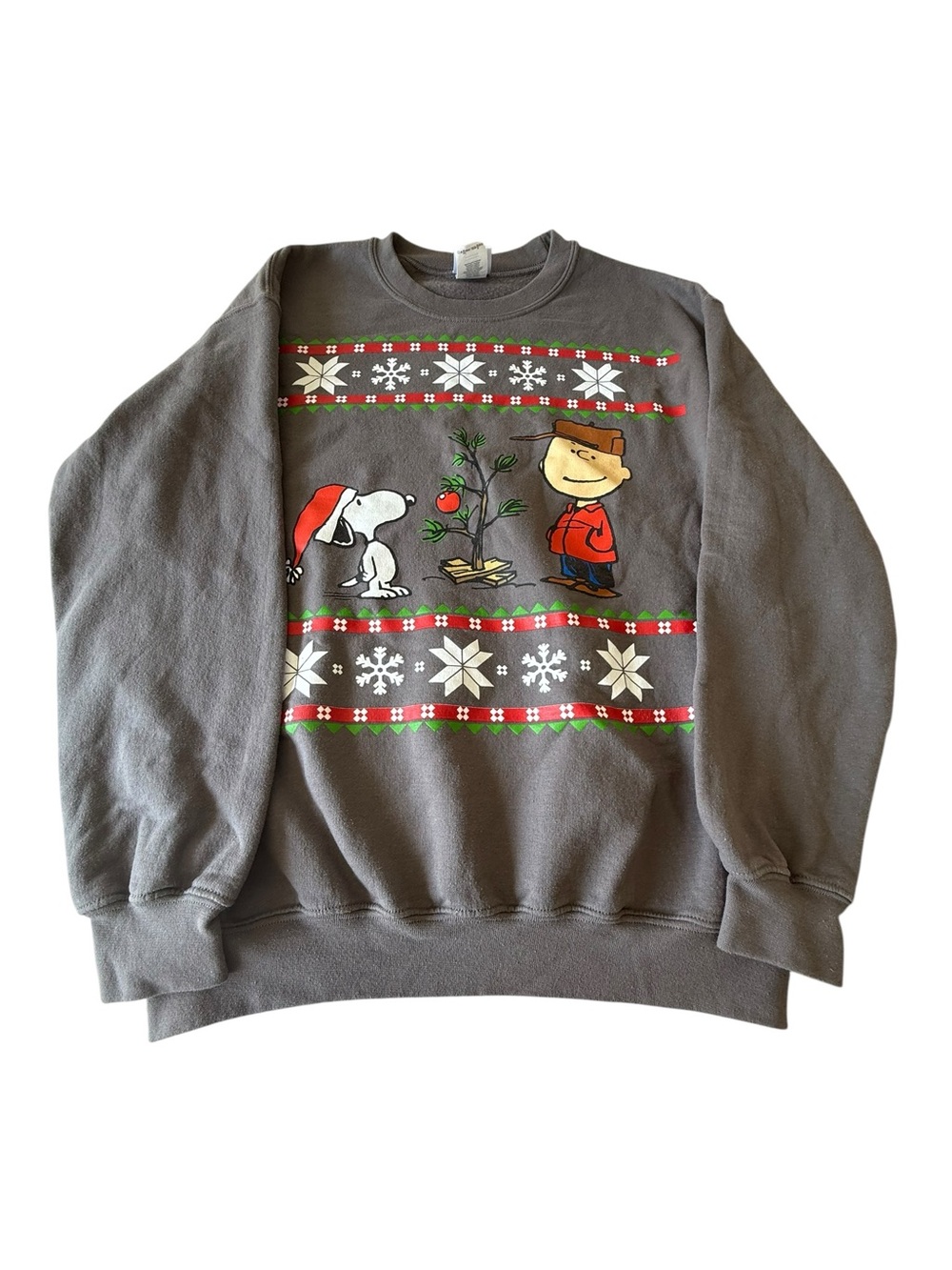Peanuts Gray Crewneck Sweatshirt with Charlie Brown & Snoopy Holiday Print